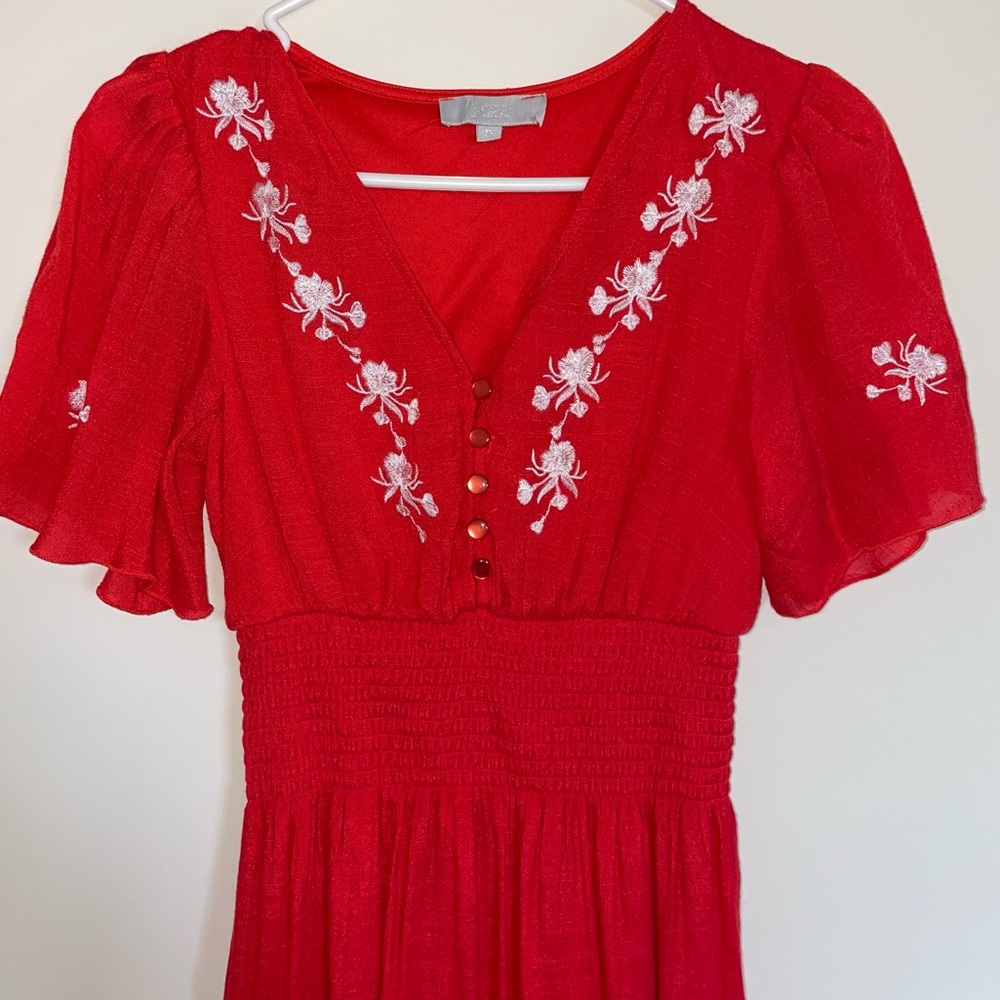 Red Dress w/ Embroidered Flowers
